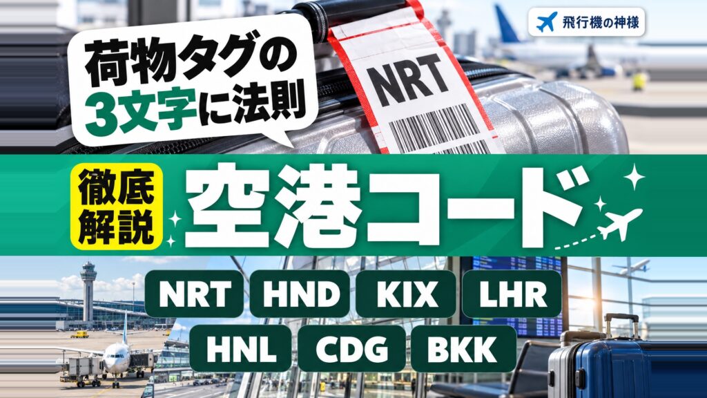 空港コードの謎を解明！タグに書いてある3つのアルファベットとは？　図の中の文字: 3文字に法則、NRT、HND、KIX、LHR、HNL