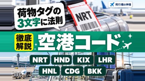 空港コードの謎を解明！タグに書いてある3つのアルファベットとは？　図の中の文字: 3文字に法則、NRT、HND、KIX、LHR、HNL